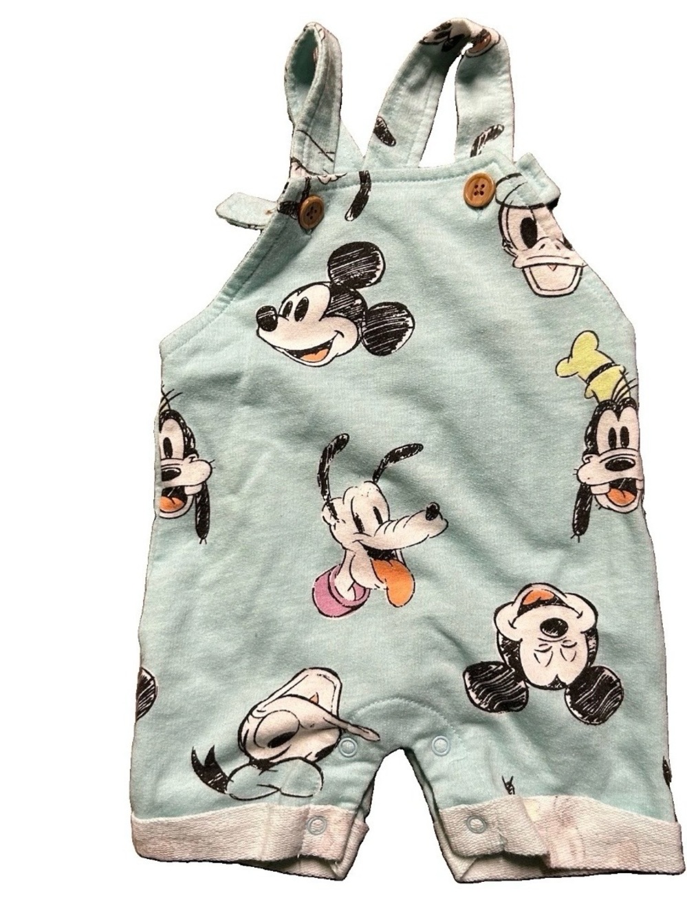 Disney Baby Character Overalls Shortalls Mickey Donald Duck Size 0-3 Months